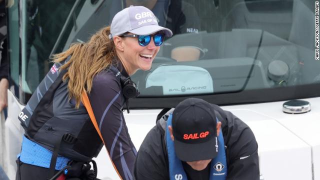 Catherine, Duchess of Cambridge is seen during a visit to the 1851 Trust and the Great Britain SailGP Team on July 31 in Plymouth, England. During the visit, Kate took to the water in activities aimed at educating young people about sustainability.