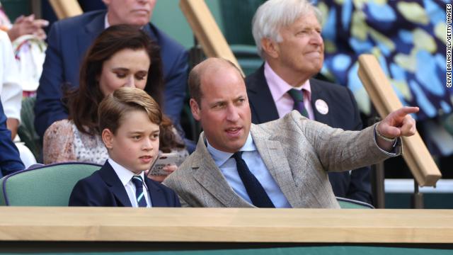 William and George watch the Wimbledon men's singles final match at Wimbledon on July 10.