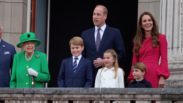 The Cambridges on the Buckingham Palace balcony with the Queen during jubilee celebrations in June. 