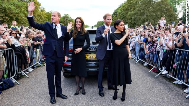 The Prince and Princess of Wales, along with the Sussexes, at Windsor on Saturday. 