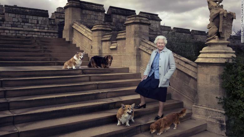 File photograph of the Queen and her corgis.