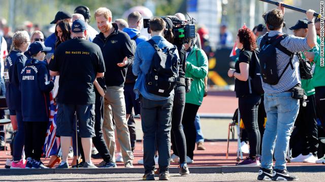 The Sussexes accompanied by a film crew during a visit to The Hague, Netherlands in April.