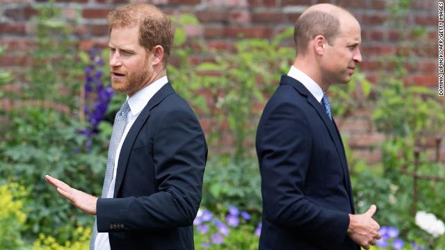 Princes William and Harry at the unveiling of a statue of their mother, Princess Diana in July 2021.