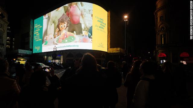 A campaign video took over the famous billboard at Piccadilly Circus in central London.