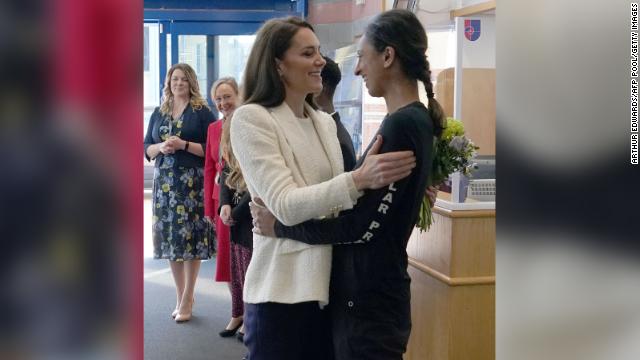 The Princess of Wales embraces Capt. Preet Chandi.