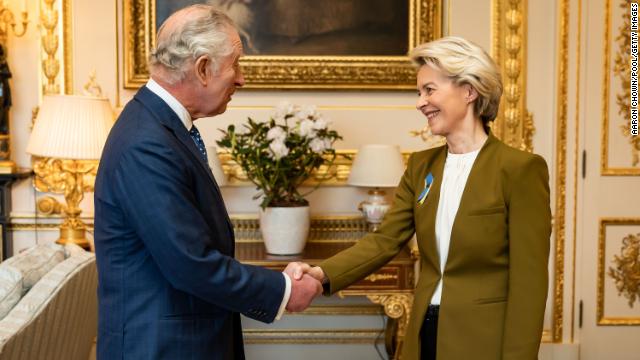 King Charles III receives European Commission president Ursula von der Leyen during an audience at Windsor Castle on February 27.