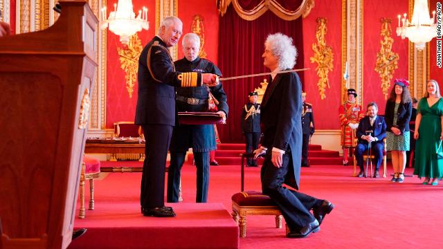 Brian May was made a Knight Bachelor by King Charles III at Buckingham Palace on Tuesday, March 14, 2023.