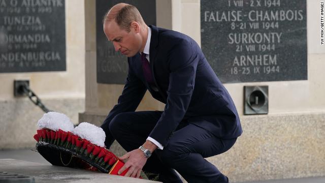 William lays a wreath at the Tomb of the Unknown Soldier, a monument dedicated to Polish soldiers who lost their lives in conflict, during day two of his visit to Poland on March 23.