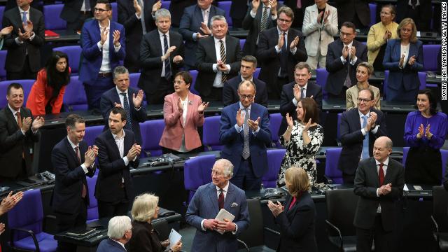 The King received a standing ovation after delivering the first speech by a British monarch during a session of German parliament on Thursday.
