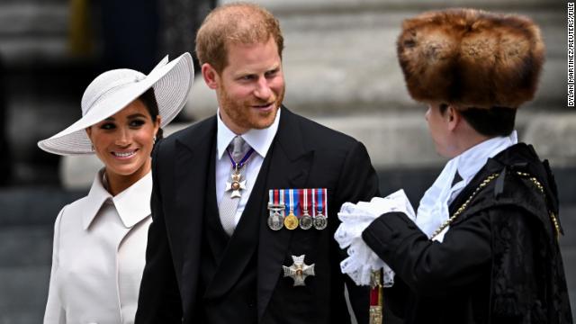 Harry and Meghan during the Platinum Jubilee celebrations for the Queen last summer. 