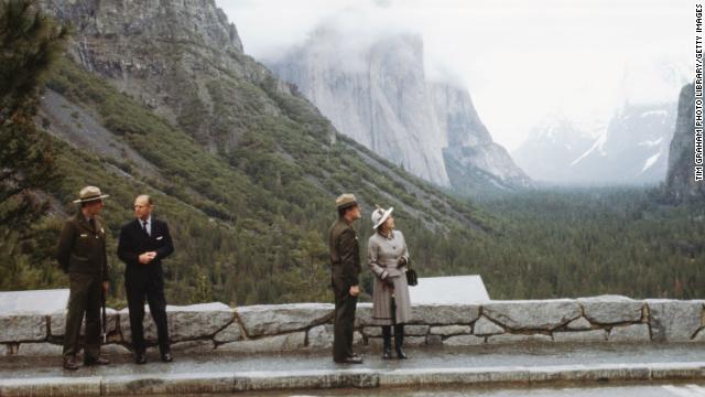 The Queen also visits Yosemite National Park during an official tour in 1983.