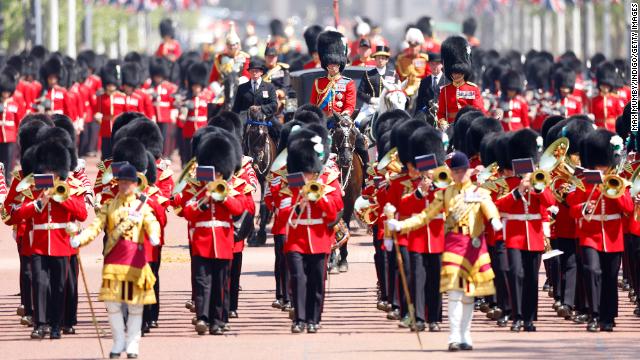 Prince William returns to Buckingham Palace on horseback on June 10 during final rehearsals for the King's Birthday Parade, known as Trooping the Colour, which takes place on Saturday.