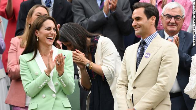 Eight-time Wimbledon champ Roger Federer joined the Princess of Wales on day two of the tennis tournament at the All England Club this week.