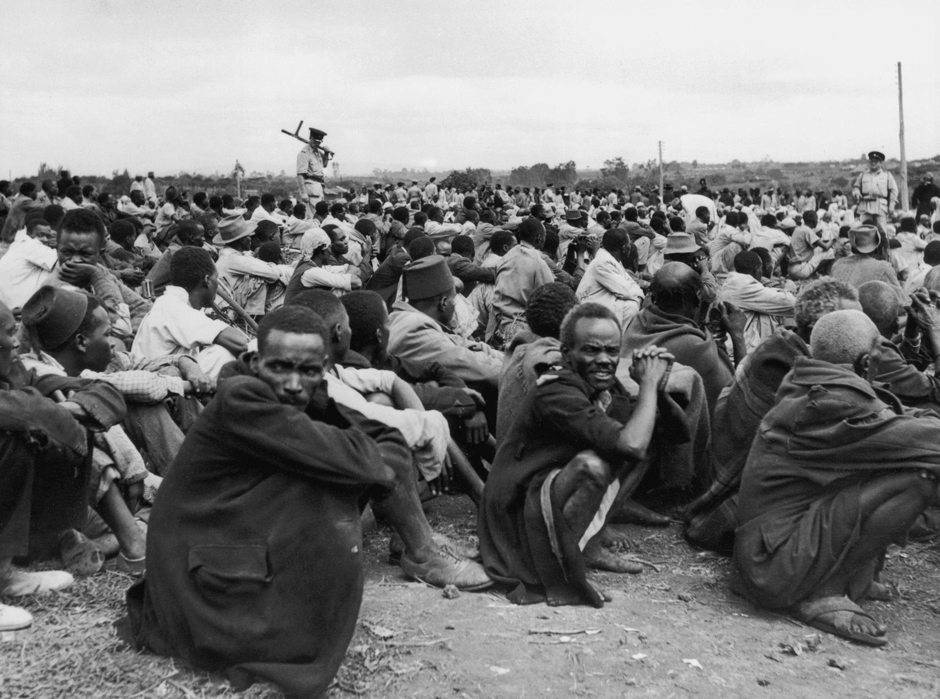 Some of the 6,000 Africans rounded up in Nairobi by police searching for Mau Mau rebels in April 1953. 
