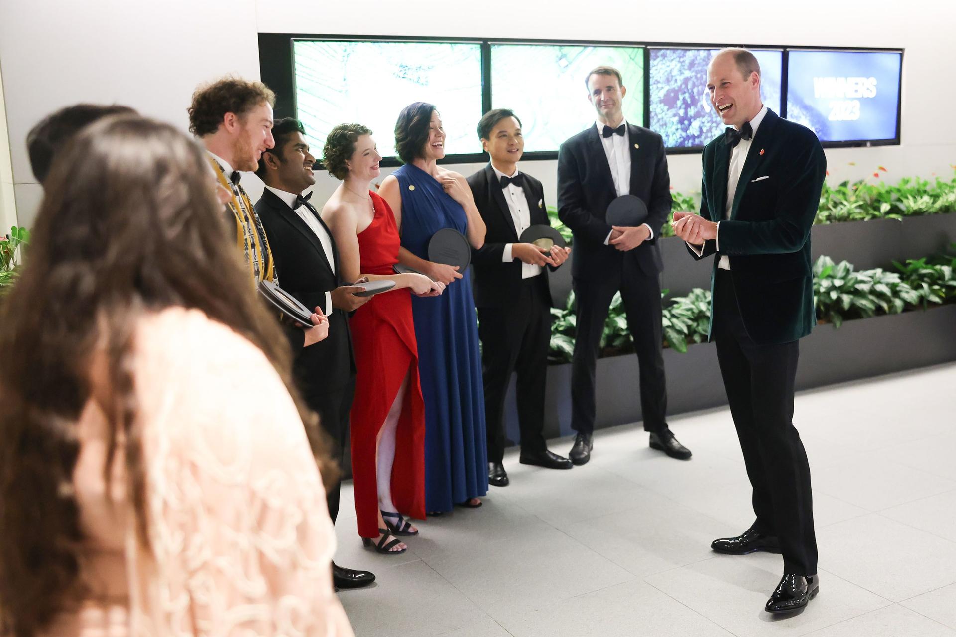 Prince William chats with the winners of this year’s Earthshot Prize in Singapore at a glittering ceremony at the Theatre at MediaCorp campus. 
