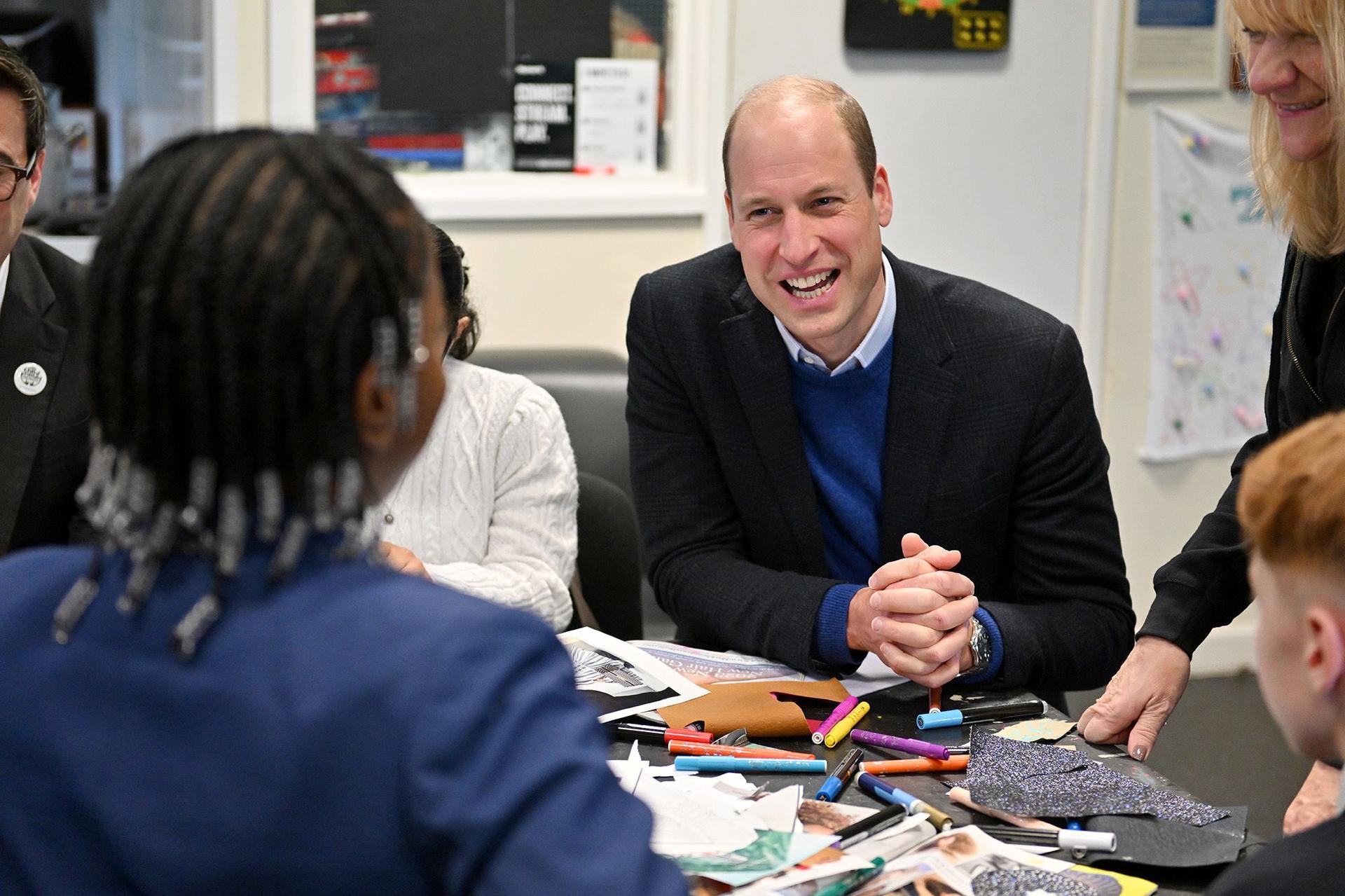 The Prince of Wales visits the Hideaway Youth Project, lead partner of the Manchester Peace Together Alliance during his visit to Moss Side on November 16, 2023 in Manchester, England. 