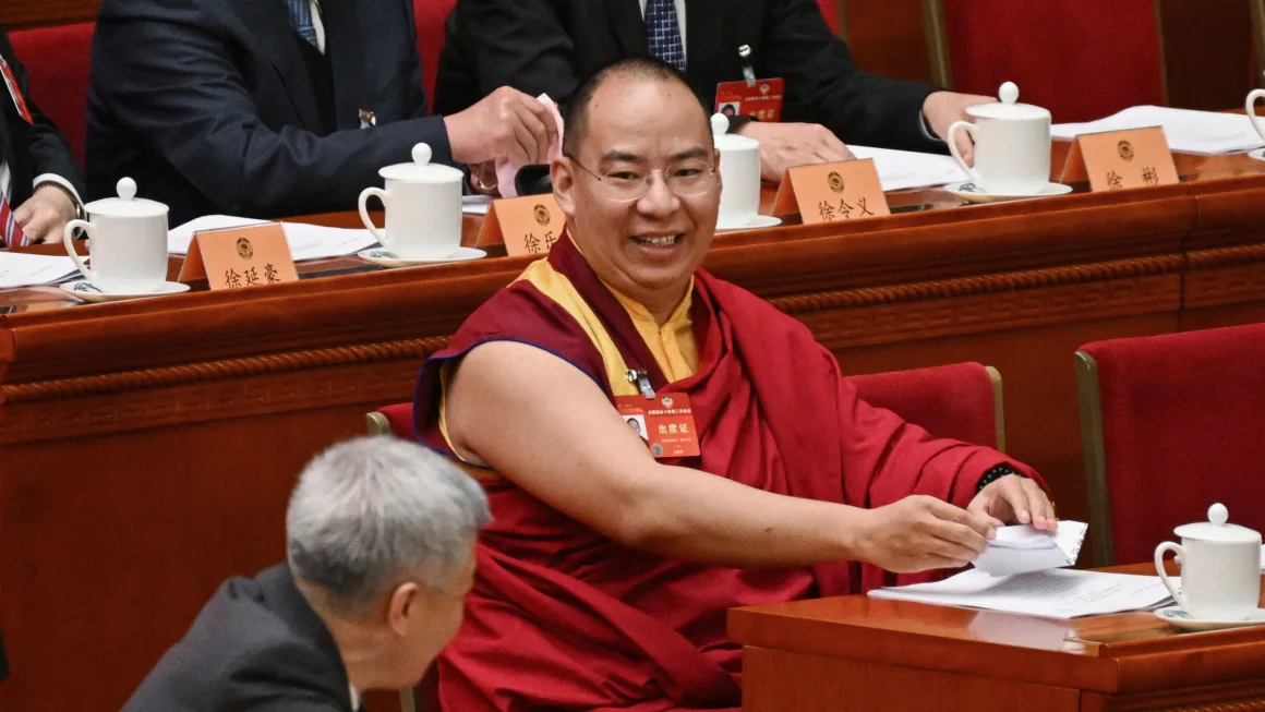 The Chinese government-selected 11th Panchen Lama Gyaincain Norbu at the Great Hall of the People in Beijing on March 4, 2024. 