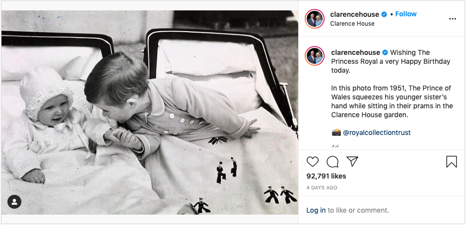 Charles marks his sister's 71st birthday with a throwback snap.