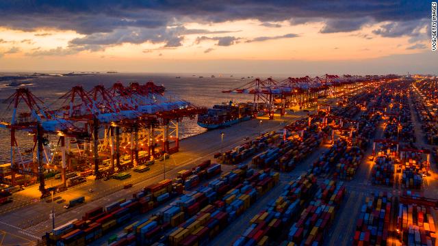  A cargo ship loaded with exhibits for the upcoming 4th China International Import Expo (CIIE) is seen at Yangshan Deepwater Port on October 23 in Shanghai.