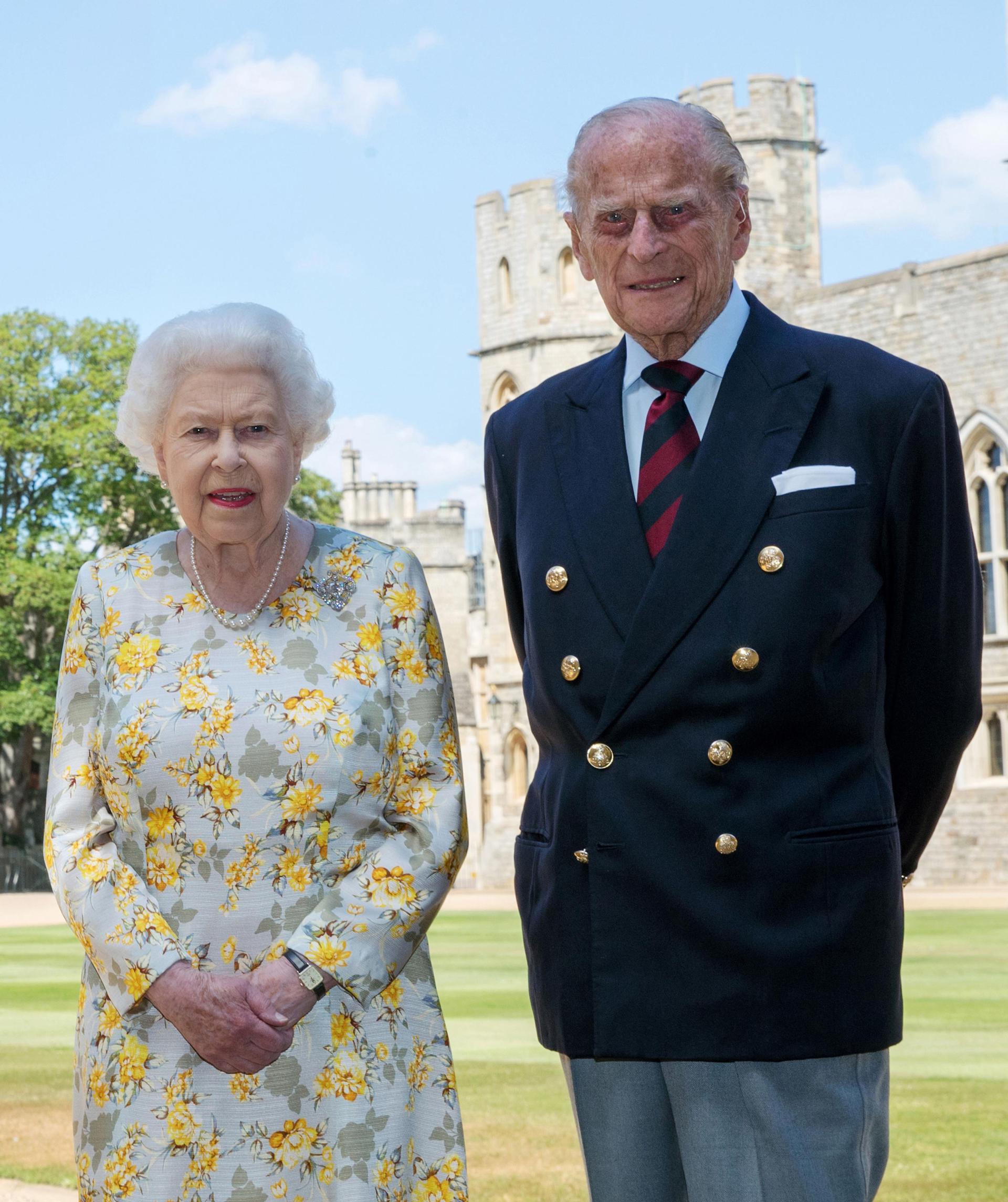 Queen Elizabeth II and the Duke of Edinburgh pictured 1/6/2020 in the quadrangle of Windsor Castle ahead of his 99th birthday.