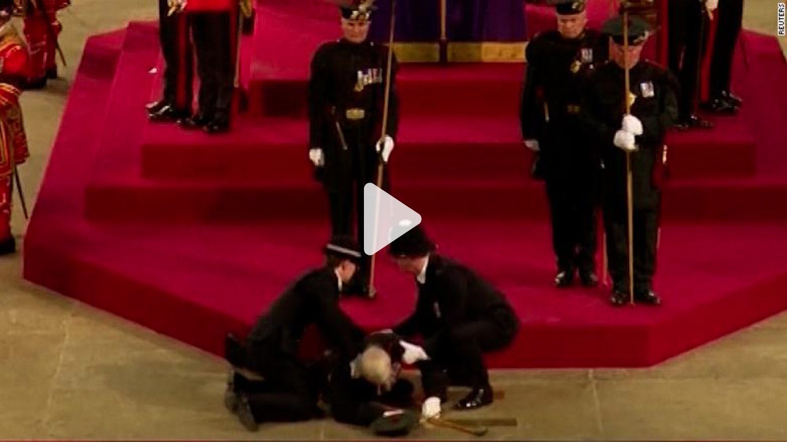 Guard collapses in Westminster Hall.