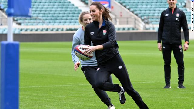 Kate plays rugby at Twickenham.