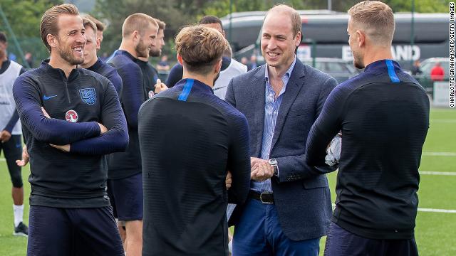 Prince William with Harry Kane and other members of the England team.