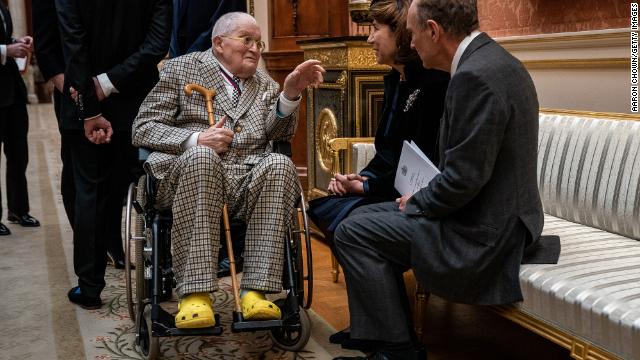 David Hockney in his yellow Crocs