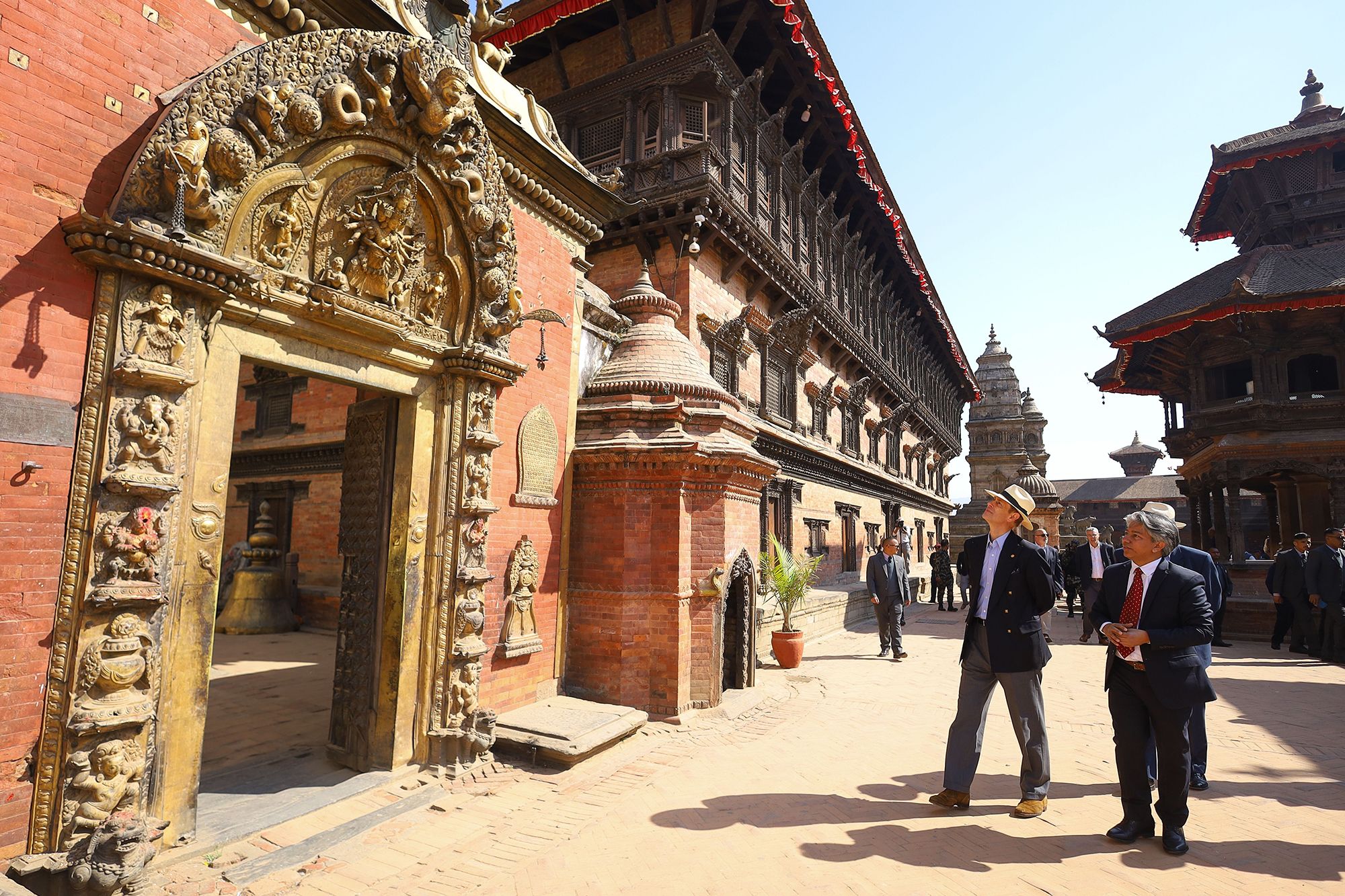 Prince Edward tours Bhaktapur Durbar Square in Nepal