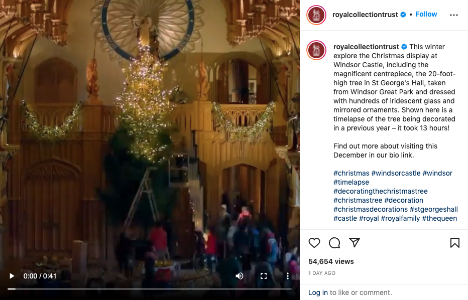 Instagram post of Windsor Christmas tree decorating