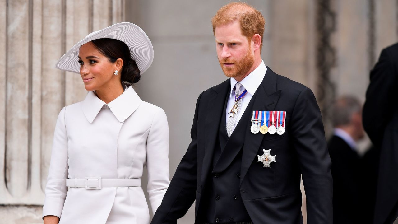 Prince Harry and Meghan, Duchess of Sussex during the Queen's Platinum Jubilee celebrations in London last year.