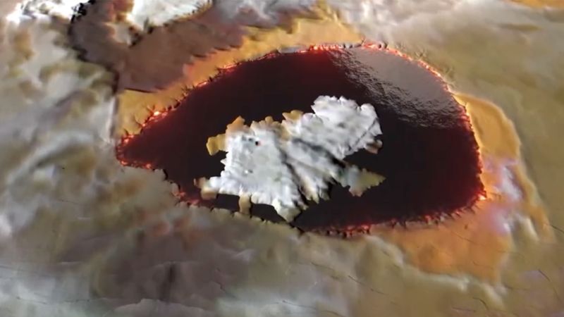 A graphic shows what a lava lake may look like on the surface of Jupiter's moon Io.