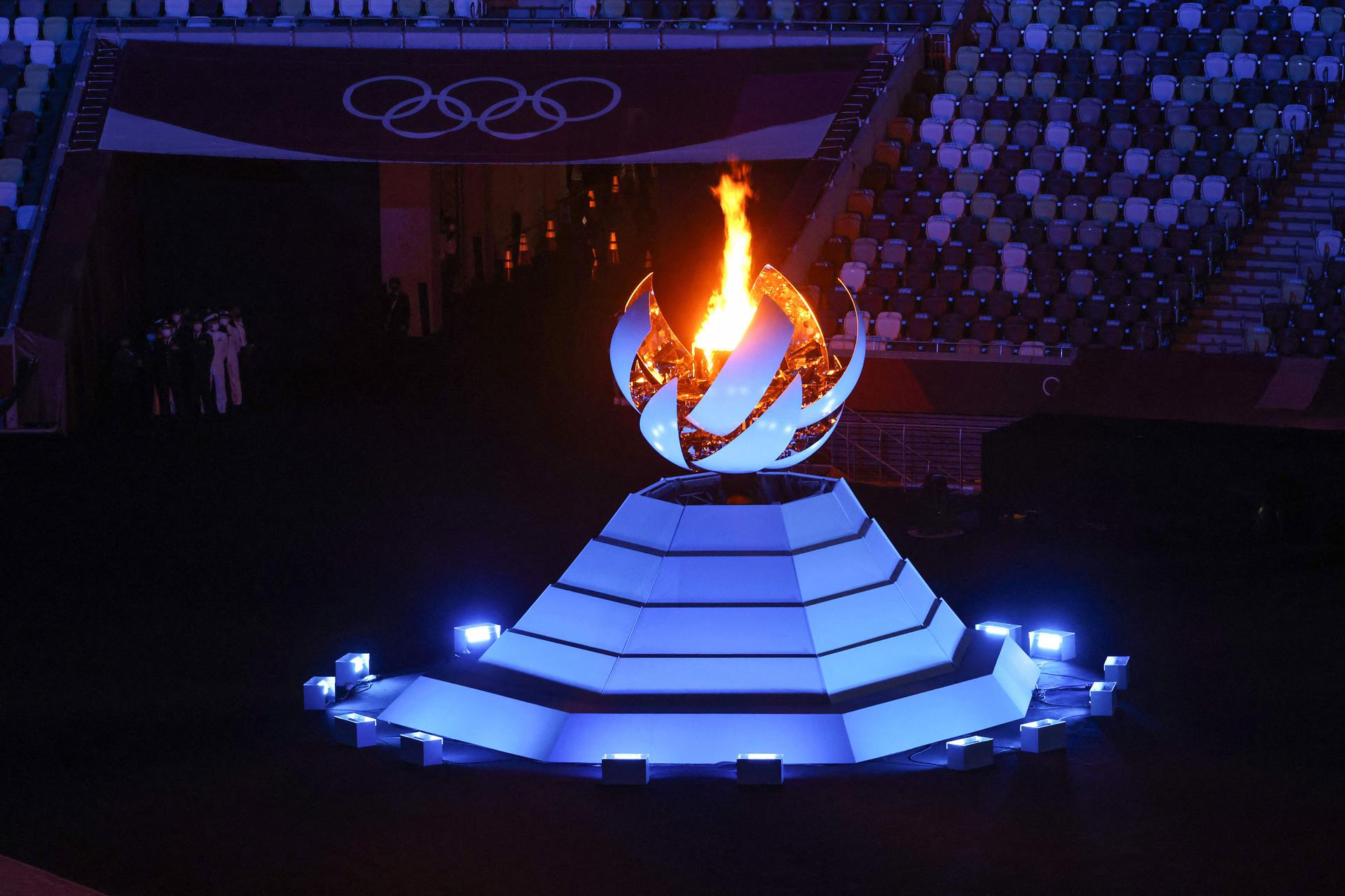 A view shows the Olympic cauldron