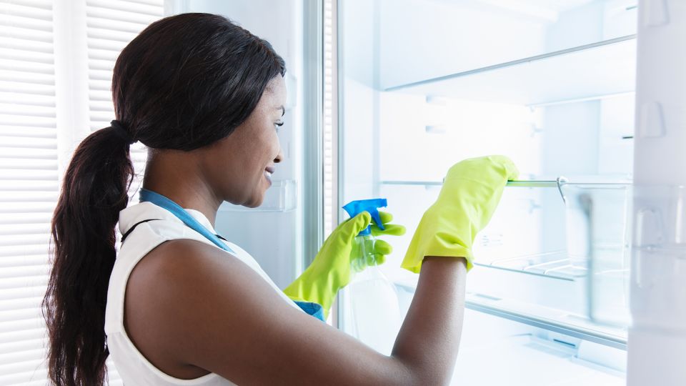 Person cleaning a fridge
