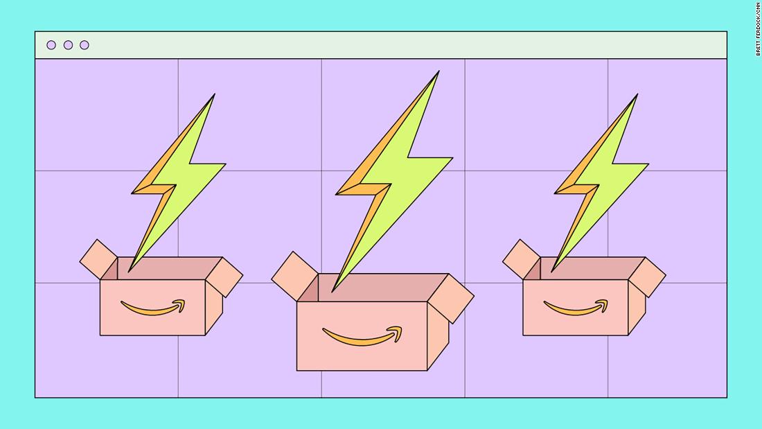Illustration of Amazon boxes with lightning bolts