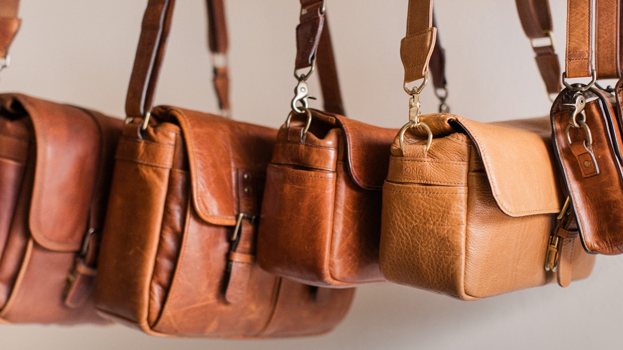 Variety of tan leather crossbody bags