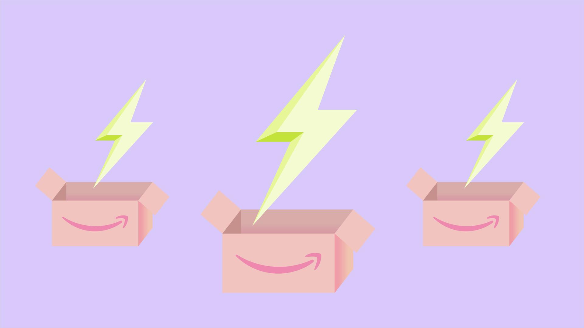 Illustration of Amazon boxes and lightning bolts