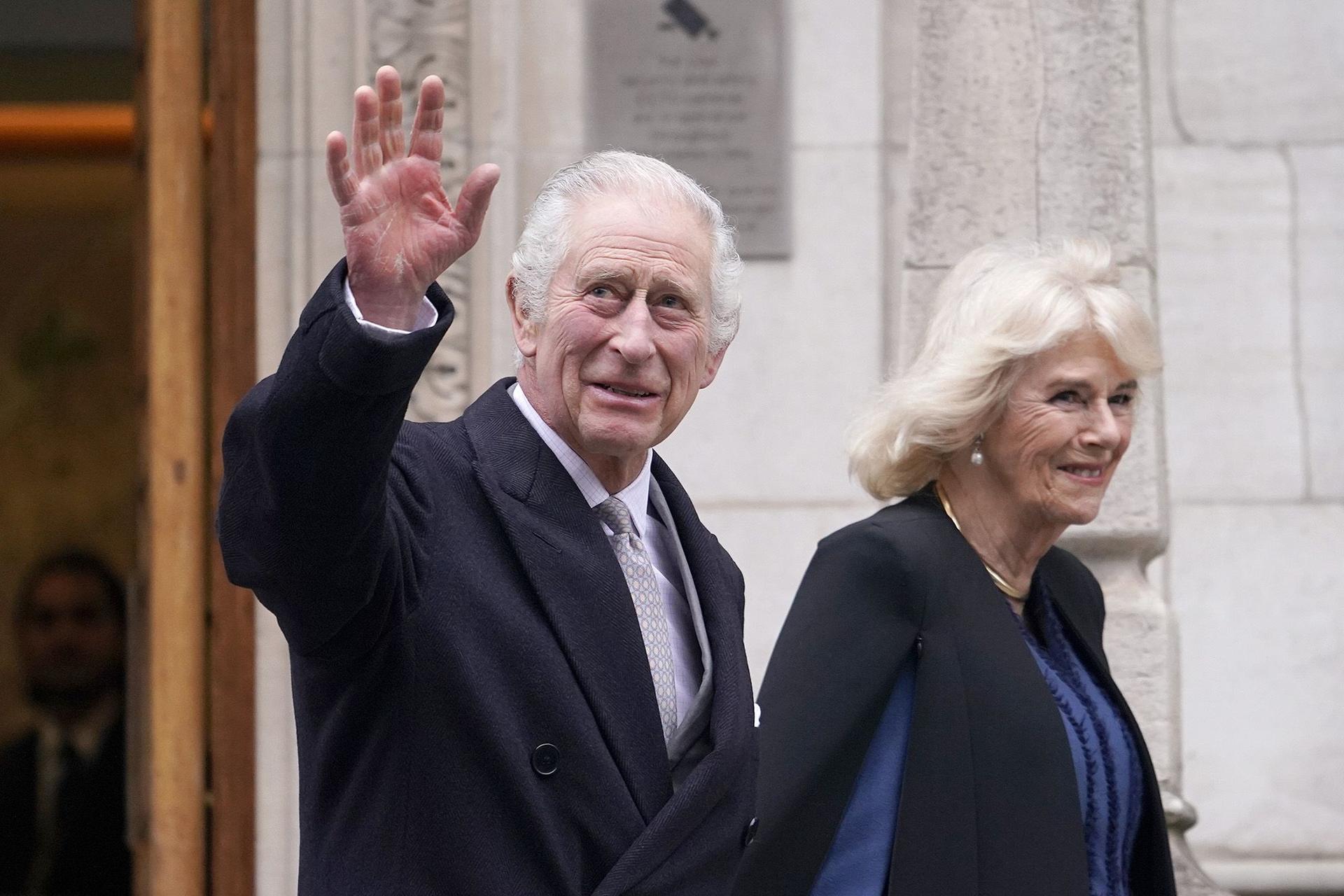 Britain's King Charles III and Queen Camilla leave The London Clinic in central London, Monday, Jan. 29, 2024. 