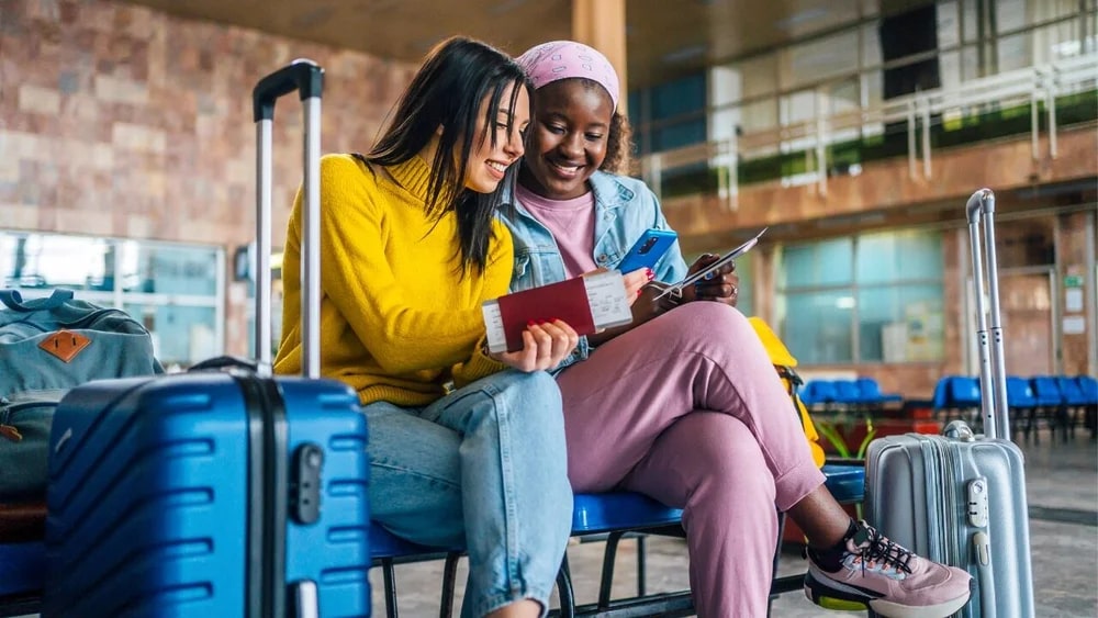 Two women in an airport