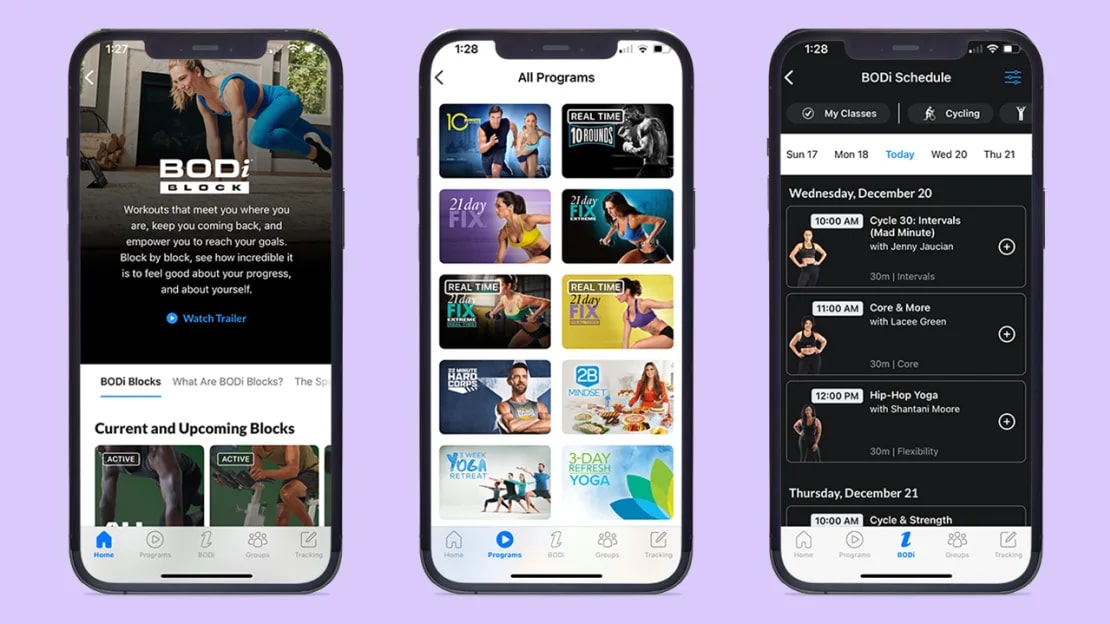 Phone screens with workout apps