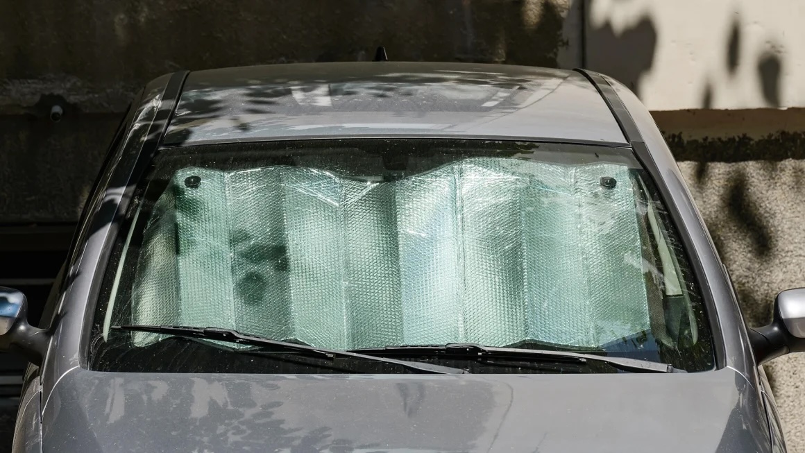 Car featuring a car shade