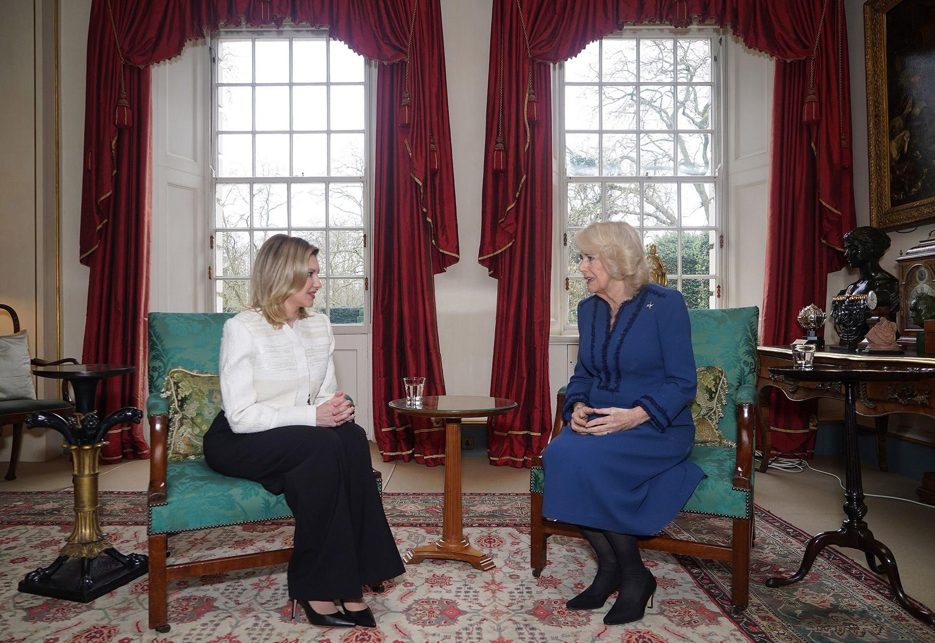 Queen Camilla met with Ukraine's first lady Olena Zelenska on Thursday. 