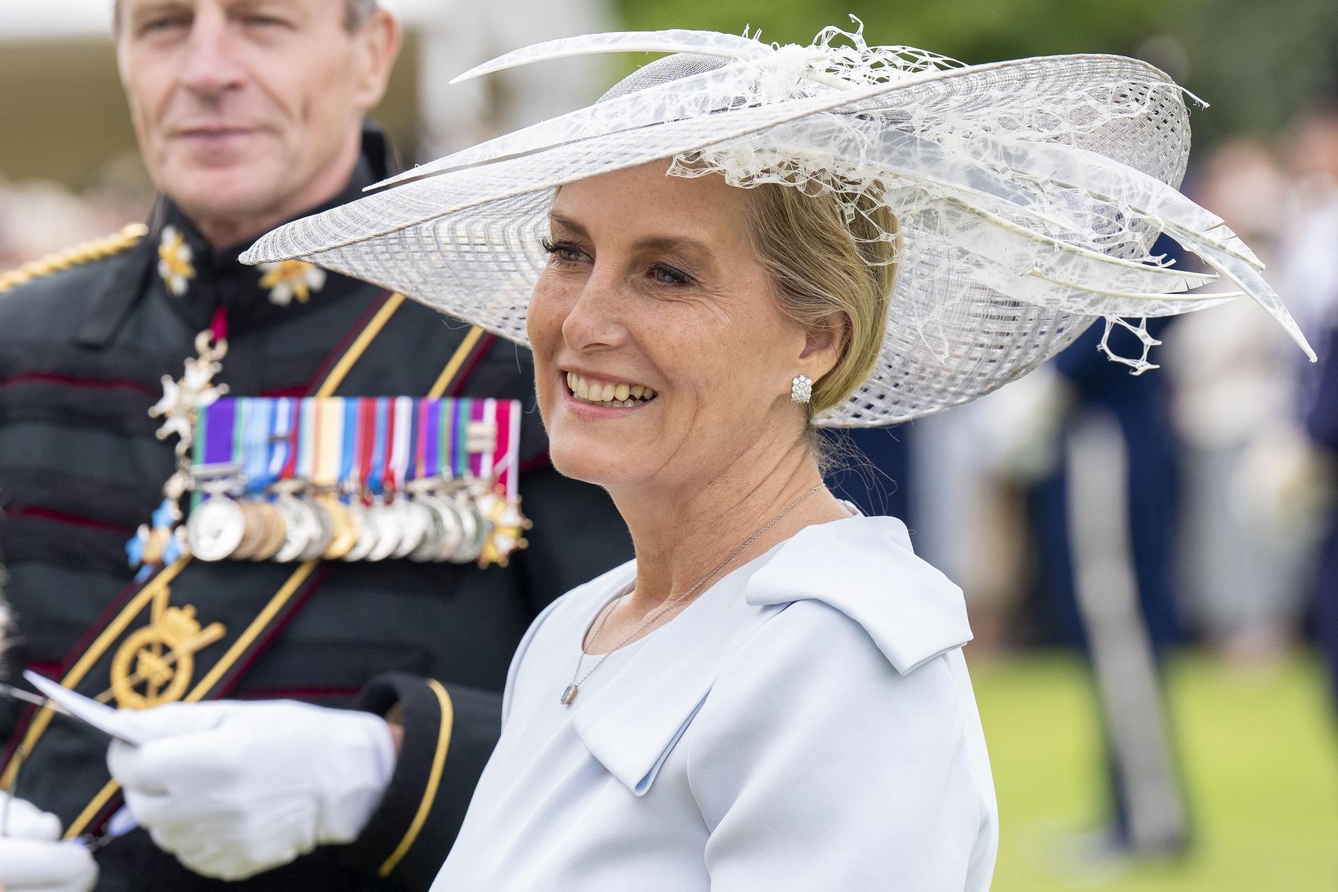 Duchess of Edinburgh greets guests during the Sovereign's Garden Party held at the Palace of Holyroodhouse, which is part of the King's trip to Scotland for Holyrood Week, on July 2, 2024 in Edinburgh, Scotland.