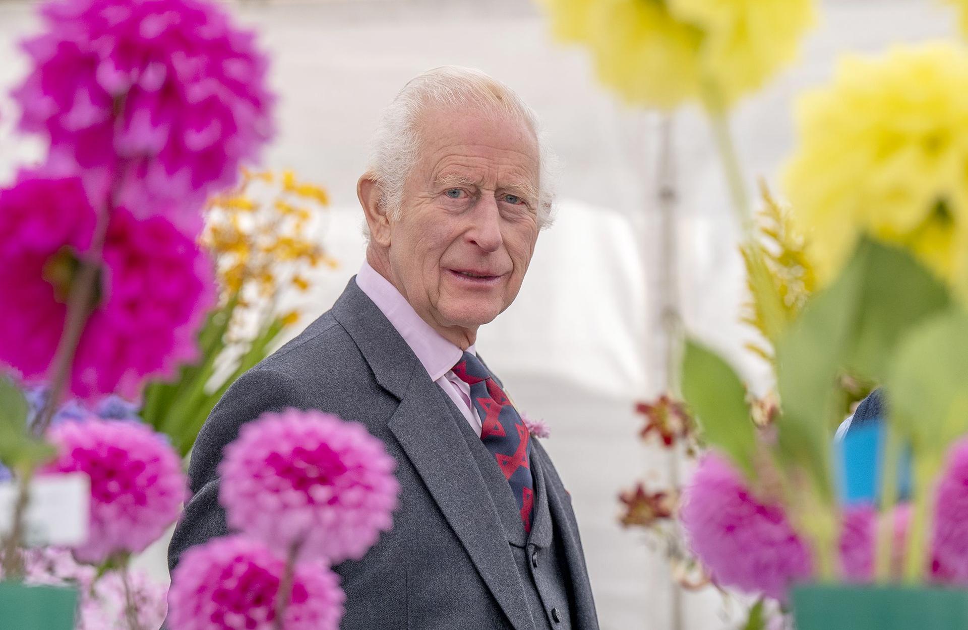 King Charles III seen during a visit to the Royal Horticultural Society of Aberdeen's 200th Flower Show at Duthie Park, on August 31, 2024 in Aberdeen, Scotland. 