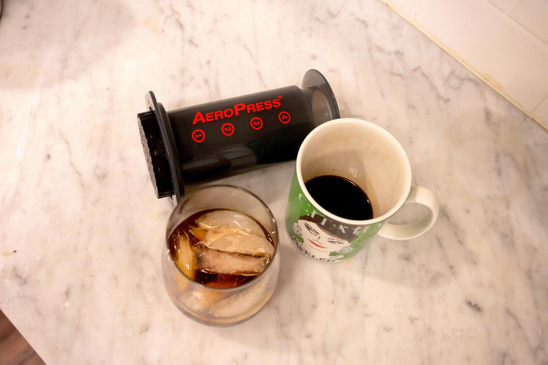 Aeropress coffee maker on table