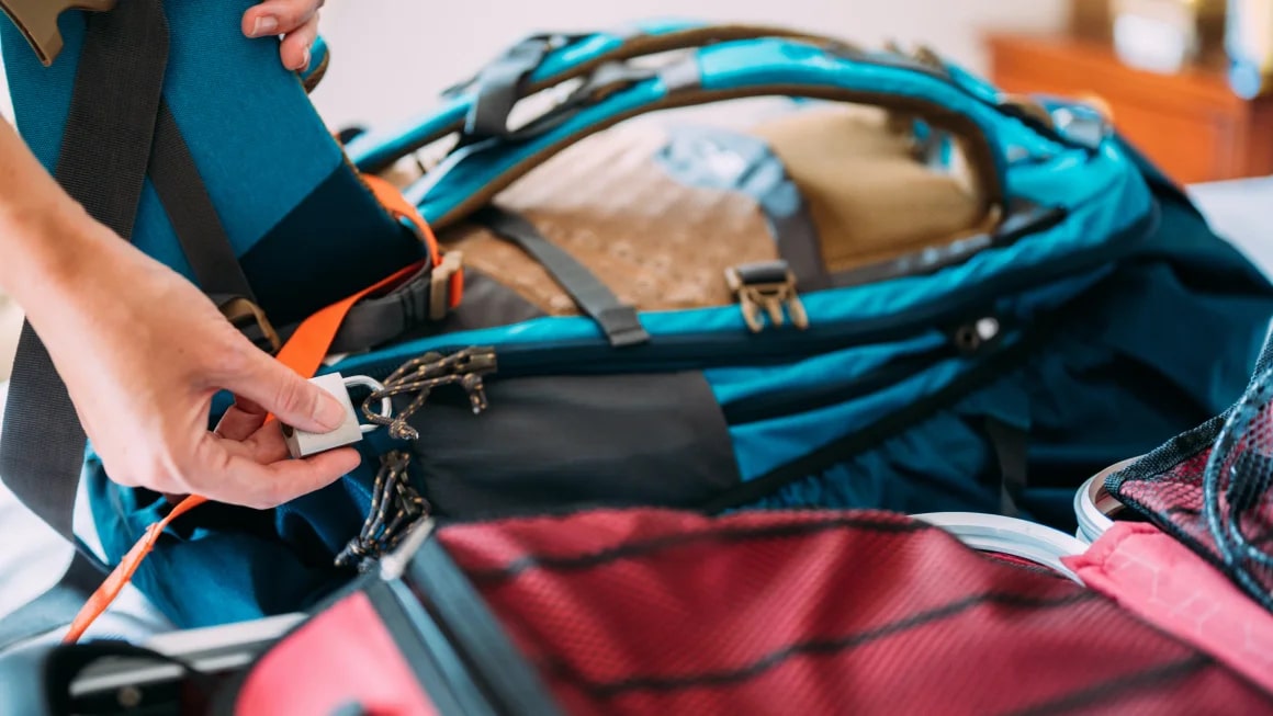 Toiletry bags in a suitcase