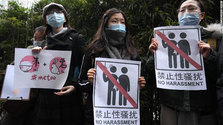 Supporters of Zhou Xiaoxuan, a Chinese feminist, protesting in Beijing on December 2, 2020.