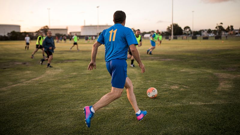 Playing soccer