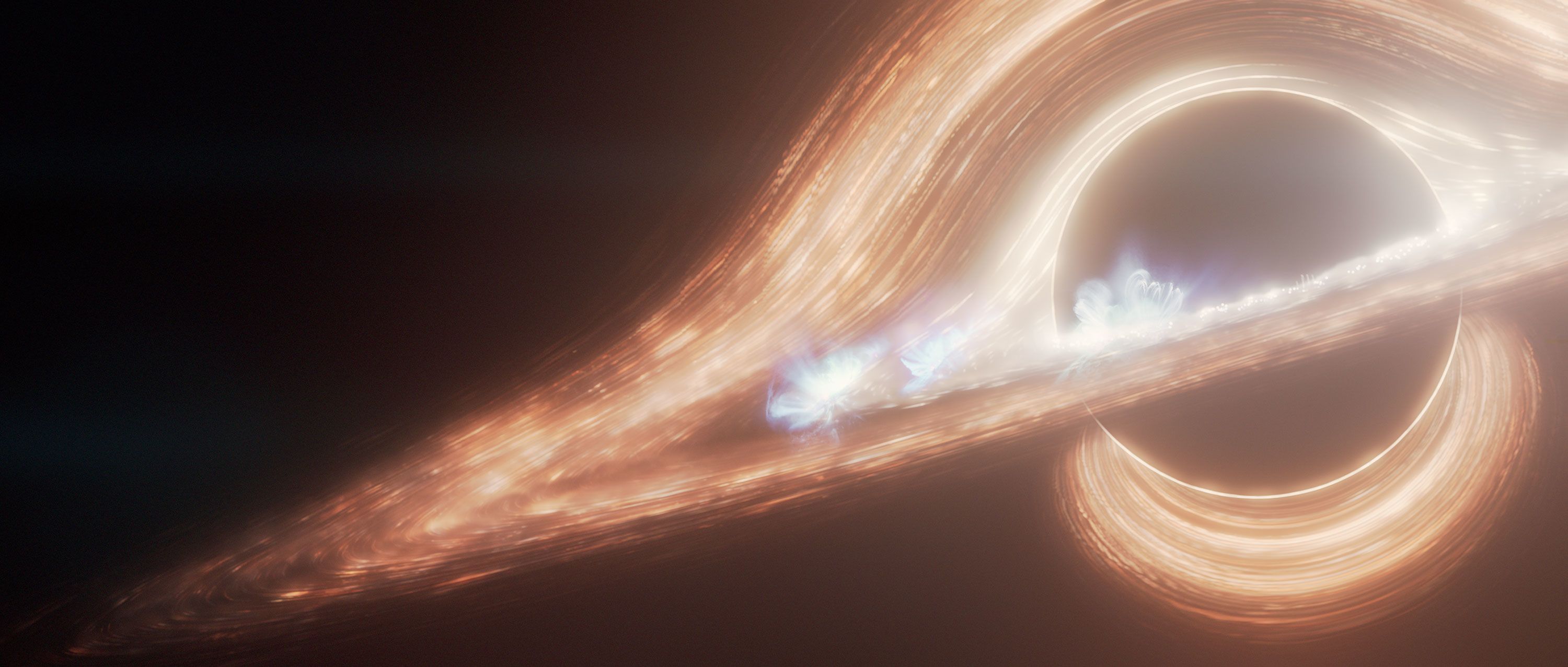 An artist’s illustration depicts the supermassive black hole at the center of the Milky Way galaxy, known as Sagittarius A*. It’s surrounded by a swirling accretion disk of hot gas and dust.