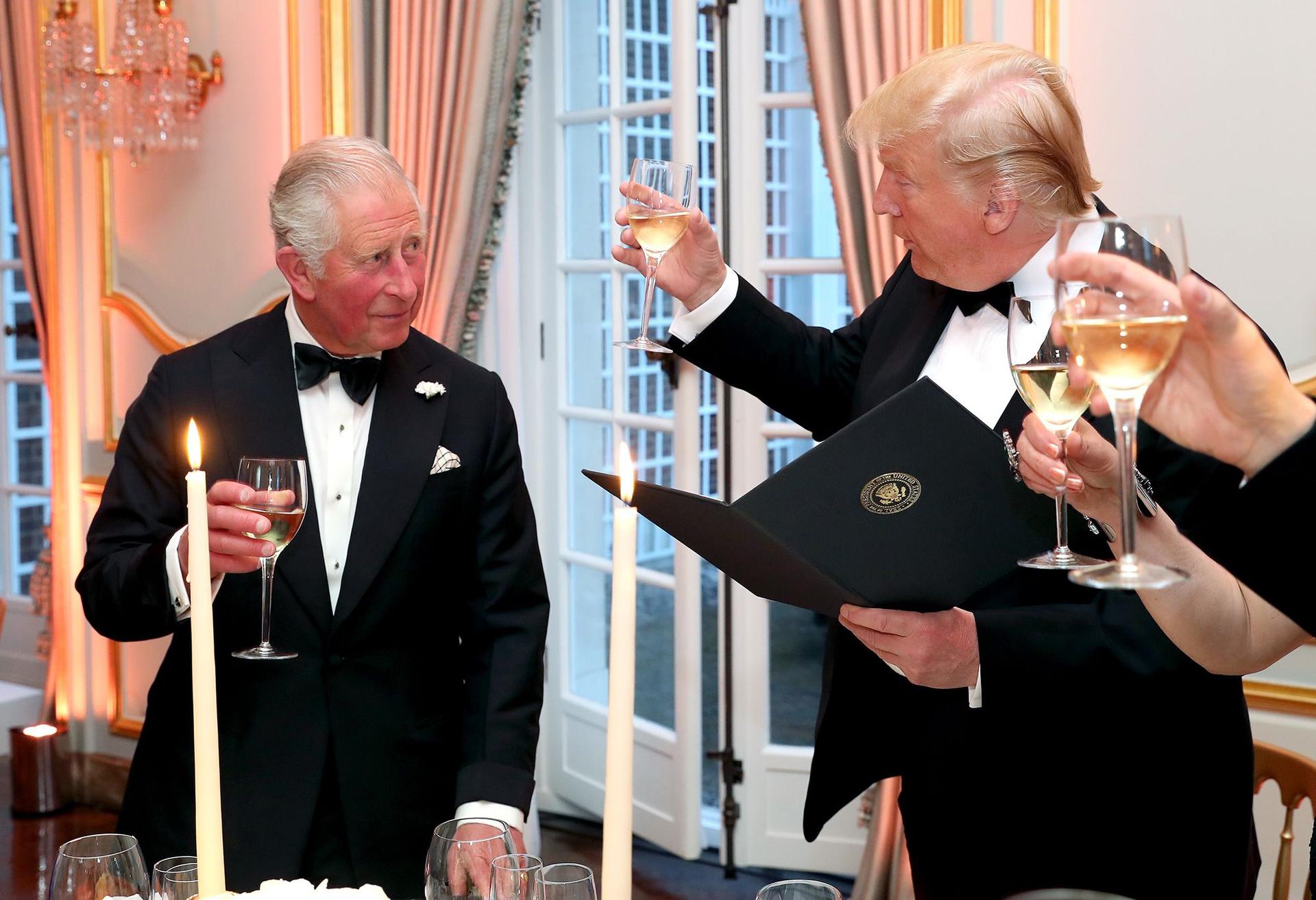 Then-US President Donald Trump hosts a dinner for then-Prince Charles during their state visit to the UK on June 4, 2019 in London. 